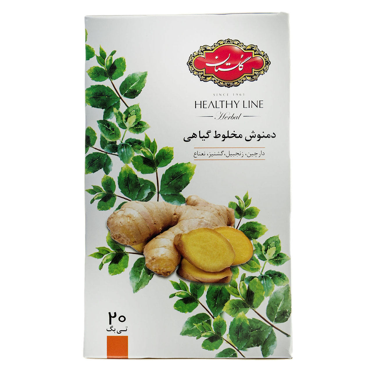 مشخصات ، قیمت و خرید انلاین  دمنوش کیسه ای مخلوط گیاهی گلستان با طعم زنجبیل بسته 20 عددی  
